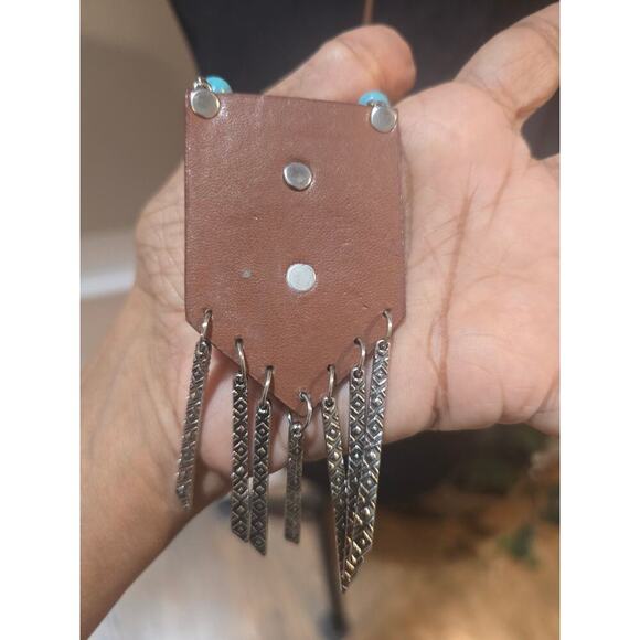 Women's Boho Turquoise Pendant Necklace With Fringe Design And Lobster Clasp - Picture 6 of 7